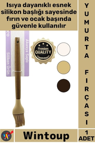 Fırça Isıya Dayanıklı Mutfak 27 Cm Ahşap Akasya Saplı Yağ Fırçası Renkli Silikon Yumurta Fırçası