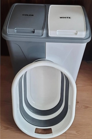 Bayev 2'li Set Iki Bölmeli 90 Lt Kirli Çamaşır Sepeti Ve Katlanır Çamaşır Sepeti Diğer