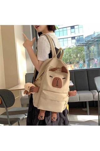 Novahub Sevimli Öğrenciler Yeni Tasarım Büyük Kapasiteli Çok Yönlü Haki Sırt Çantası Haki - Kahverengi