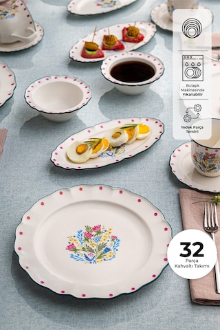 Emsan Yolanda Porselen 32 Parça 6 Kişilik Kahvaltı / Servis Takı Beyaz