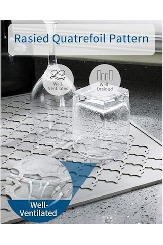 Aputue Bulaşık Yıkama Matı, 40x30 Cm Silikon Mutfak Paspası, Kolay Temizlenen Bulaşık Kurutma Matı, Isıya Dayanıklı Sıcak Tencere Altlığı, Tezgah Veya Lavabo İçin, Buzdolabı Ve Çekmece Astarı Gri Açık Gri