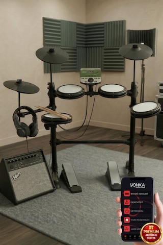 Midex Ddx-110bt-70amp 70w Amfili Profesyonel Dijital Davul Elektronik Bateri Seti Kulaklık Hediye