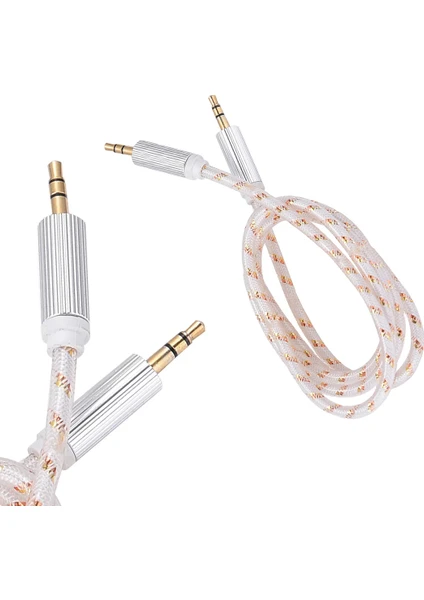 3.5mm Erkek-erkek Stereo 1 Metre Kutulu Altın Örgülü Aux Kablo, Jack Ses Kablosu, Yüksek Kaliteli Ses Iletimi