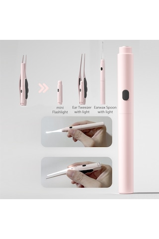Yifomall Usb Şarjlı 2'si 1 Arada Led Işıklı Kulak Temizleme Seti - Pembe, Taşınabilir Ve Kullanışlı