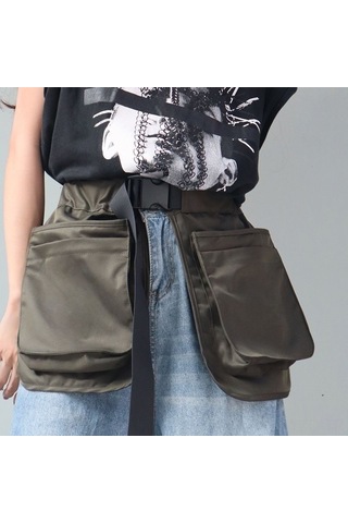 Yuntech01 Askı Tasarımli Kanvas Cüzdanlı Bel Çantalı Bahçe Çalışma Apronu - Asker Yeşili Toptan Satış