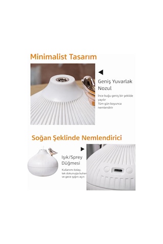 Exenar - Beyaz - Mini Hava Nemlendirici Buhar Makinesi Led Işık Tasarımlı Difüzör Gece Lambası Humidifier 300ml