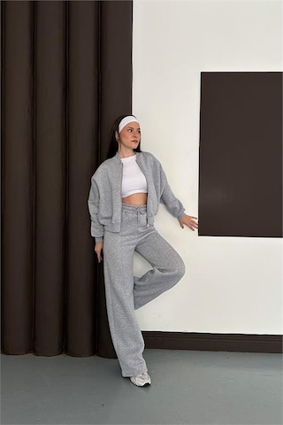 Neşeli Butik Kadın Gri Melanj Fermuarlı 3 İplik Eşofman Takımı Nbesf01 Gri Melanj