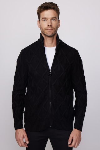 Tudors Slim Fit Desenli Dik Yaka Fermuarlı Siyah Erkek Hırka-28267-siyah Siyah
