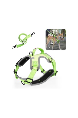 Funadd Traction Rope Reflective Breatheable Nylon Pet Vest Dog Harness, Size: M Green