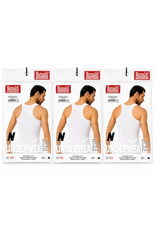 Namaldı Erkek Ribana Rambo Atlet 3'lü Paket - %100 Pamuk Sporcu Atlet 3 Adet Beyaz