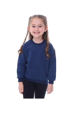 Zuzunga Basic Düz Renk Lacivert Fırçalı Yumuşak %100 Pamuk Sweatshirt Lacivert