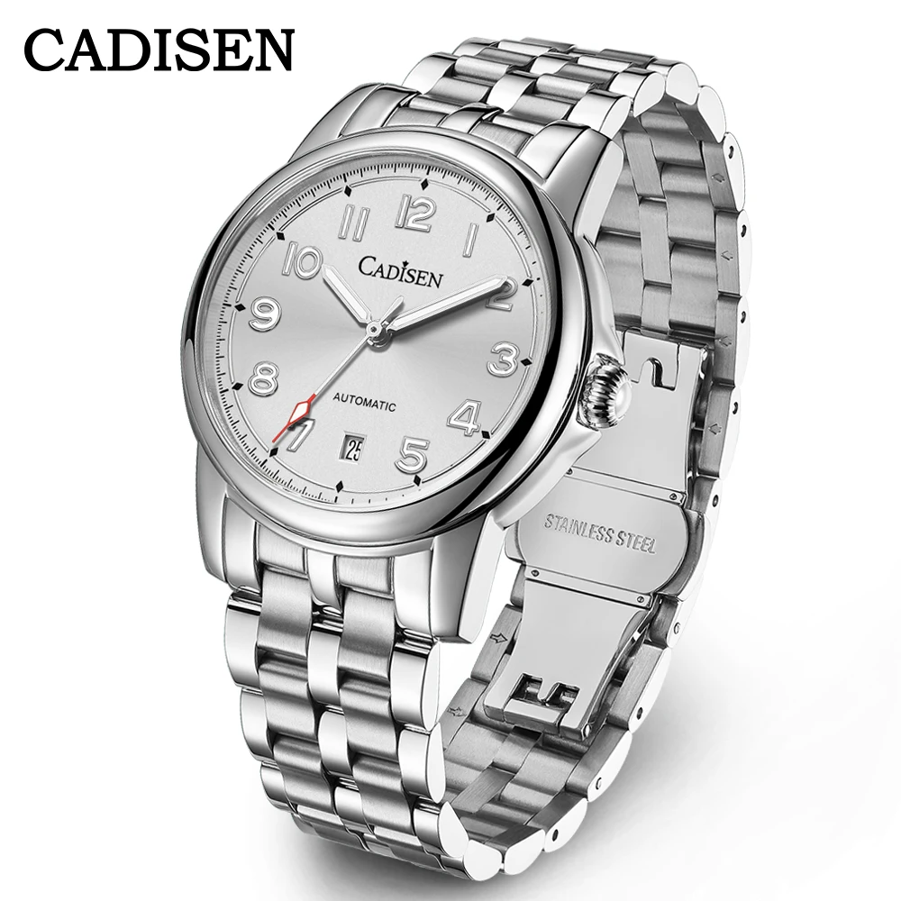 Cadisen C8235 Otomatik Erkek Kol Saati Safir Kristal Cam Miyota Mekanizma - Beyaz Gümüş