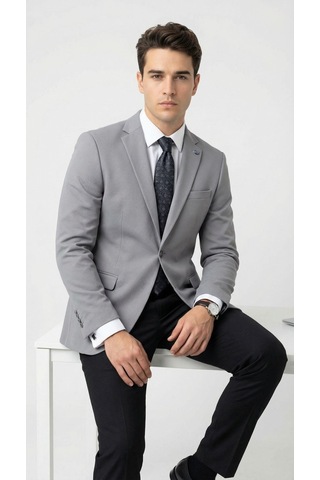 Plus Scorpion Plus Scorpıon Erkek Açık Füme Slim Fit Blazer Ceket Tek Düğme, Modern Kesim Füme