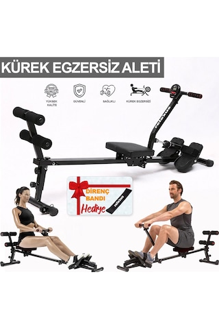 Hidrolik Katlanabilir Kürek Çekme Aleti Gösterge Ev Kardiyo Tüm Vücut Egzersiz + Direnç Lastiği