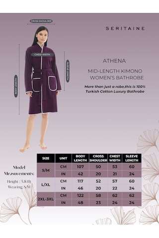 Athena Kimono Kadın Bornozu- Mor %100 Pamuk Mor