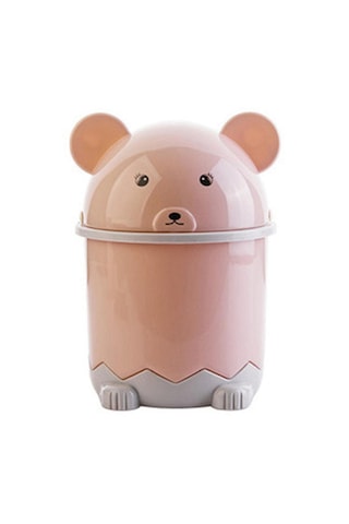 Yaratıcı Sevimli Masaüstü Çöp Masaüstü Kapaklı Küçük Kağıt Sepeti Mini Çevirme Plastik Çöp Kutusu Pembe