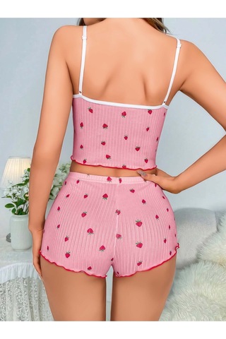 Jhena Beyaz Dantel Detaylı Desenli Kadın Penye Gecelik, Kadın Kaliteli Ev Giyim Pijama Pudra - Pembe