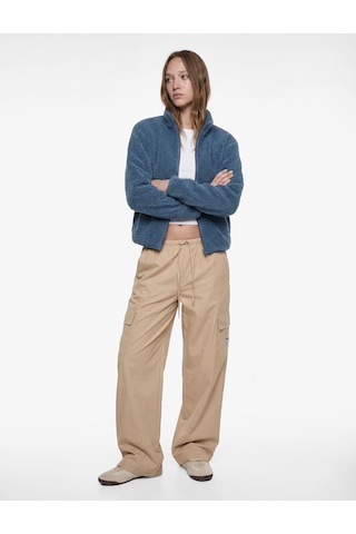 Koton Dik Yaka Uzun Kollu Cepli Fermuarlı Oversize Peluş Bomber Ceket Mavi 6wmg60027ık