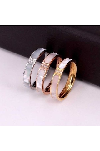 Novahub Altın Yeni Stil 2 Renkli Kakma Kabuklu Lüks Kristal Yüzük Kadın Alyans Nişan Bandı 9/9 Kaynaklı Paslanmaz Çelik Altın