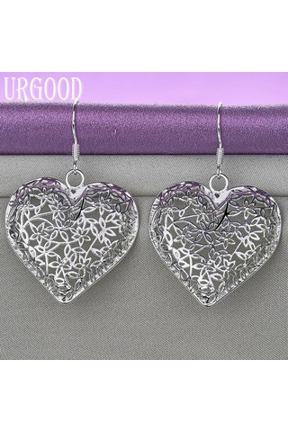 925 Ayar Gümüş Romantik Kalp Kolye Küpe Hediye Moda Takı