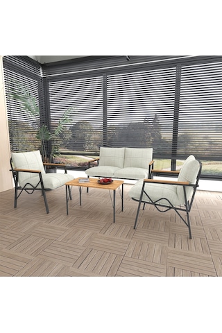 Doruk Home Balkon, Bahçe, Cafe, Metal Kanepe Koltuk Takımı , Bahçe Mobilyası, 70x40 Sehpalı - 211 Krem