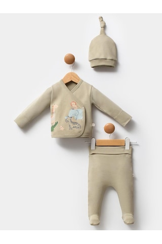 Moi Noi Baby Moi Noi 3lü Şapkalı Baskılı Zıbın Takımları - Yeşil mint