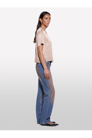 Sisley %100 Viskoz Etek Ucu Ribanalı Yırtmaçlı Geniş Yaka Saten Bluz Kadın Sütlü Kahve Bluz - 325p52bzlq075