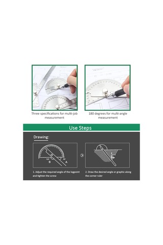 Paslanmaz Çelik 180 Derece Açı Ölçer Döner Ahşap İşleme Ölçüm Cetveli Usta Araç