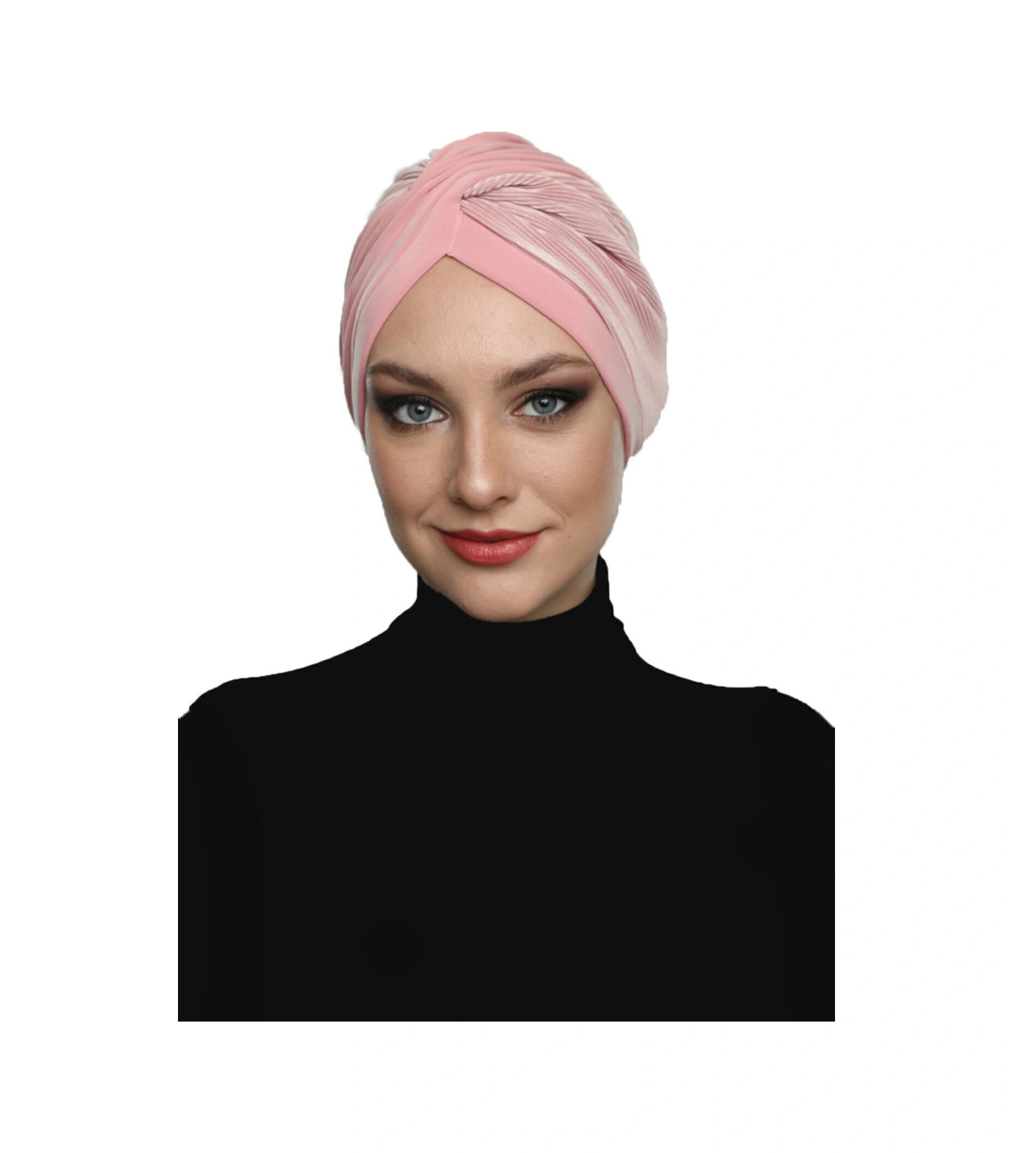 Çapraz Plise Astarlı Hazır Türban Ve Tesettür Bonesi Pudra