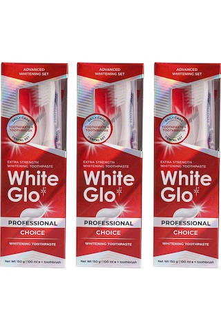 White Glo Ekstra Beyazlatıcı Diş Macunu 150 G + Diş Fırçası x 3