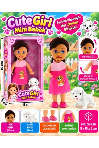Cute Girl Köpek Figürlü Kumral Mini Bebek Nhr