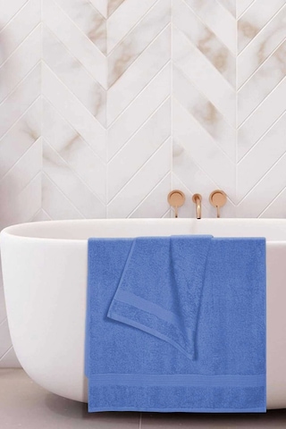 2 Li Banyo Havlu Takımı %100 Pamuklu Dry Mavi Çok Renkli