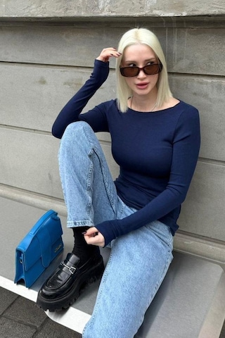 Lacivert Kayık Yaka Modal Kaşmir Ultra Hafif Body Mg2627 Lacivert