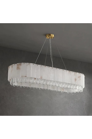 Lumina Mermer Ve Kristal Yemek Masası Avizesi Modern Lüks Dikdörtgen Tasarım Avize Ra-avz- 4935-38-61 Eskitme