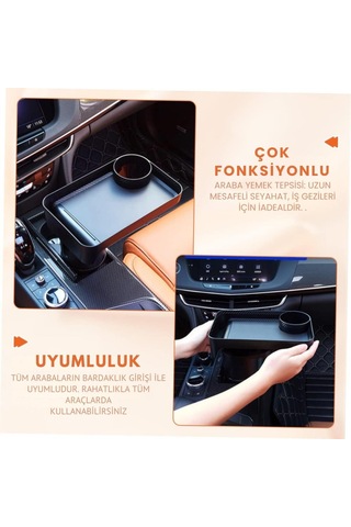 Coofbe 360 Döner Ayarlamalı Araç Bardaklık Araç Masası Araç Organizer Araç Bardaklık Ve Araç Tepsisi Siyah