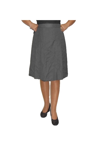 Koyu Gri Pileli Diz Boyu Etek Gri