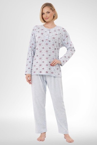Mecit Pijama Mecit 6316 Mavi Kadın Büyük Beden Sabahlıklı Pijama Takımı Mavi
