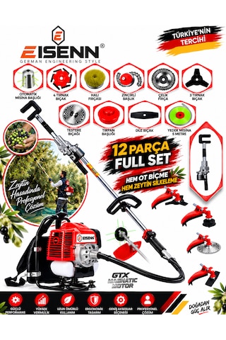 Eisenn Es-1200 Olive 12 Parça Full Set Sırt Tipi Zeytin Silkeme Hasat Toplama Tırpan Motoru