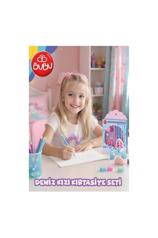 Deniz Kızı Kırtasiye Seti 1 Paket 13 Parça Kurşun Kalem Silgi Kalemtraş Cetvel Kitap Ayracı Kalem Başlığı Okul Seti