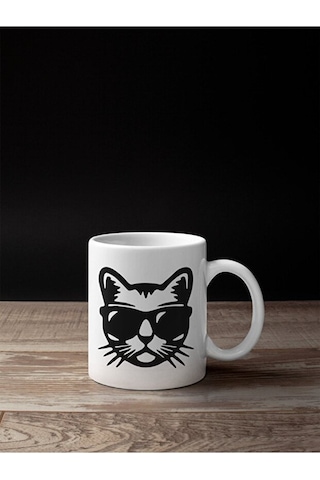 Kedi Baskılı Kupa Bardak Beyaz