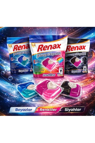 Renax Çamaşır Kapsülü 30 Yıkama Beyazlar-renkliler-siyahlar 3 Lü Paket