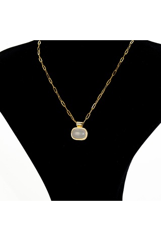 Biem Büyük Beyaz Taşlı Çelik Kolye Gold/gümüş
