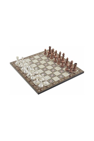 Metal Klasik Satranç Takımı Antik Ve Sedef Desenli Mdf Ahşap Sat
