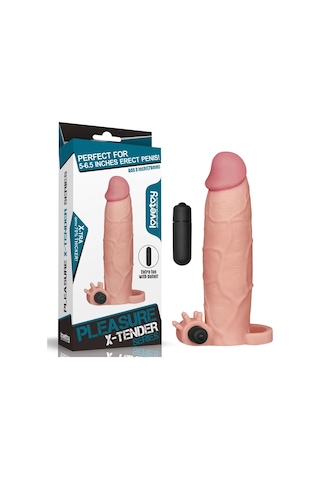 Red Fox 7.5 Cm Dolgulu Gerçekçi Ten Doku Titreşimli Kalın Penis Kılıfı - Pleasure X-tender