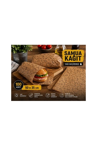 Şamua Kağıt 50x35 Cm 100 Adet Yağ Geçirmez Servis Kağıdı Gıdaya Temas Uygun Sandviç Ve Hamburger Servis Kağıdı