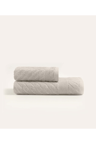 Likya %100 Pamuk Jakarlı Bordür Vizon 2'li Çeyiz Havlu Seti Balık Sırtı 1027a Vizon-70 X 140 - 50 X 90 Vizon