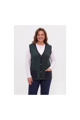 Onno Style Women Çelik Örgü Klasik Leopar Desen Triko Yelek Yeşil - Lacivert