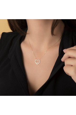 Sembol Gold Kalpli Altın Kolye Sen Ve Ben 14k Gold Taşlı T8525