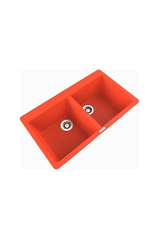 Polex Cristalüx Granit Evye P-N9 Turuncu 2 Hazneli Tezgah Altı Ve Tezgah Üstü Mutfak Evyesi 86x50.5 CM