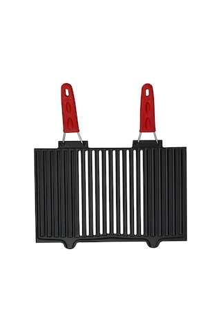 Lava Döküm Dikdörtgen Mangal Izgarası Ölçü 40x25cm. Silikon Paslanmaz Çift Tel Saplı Siyah